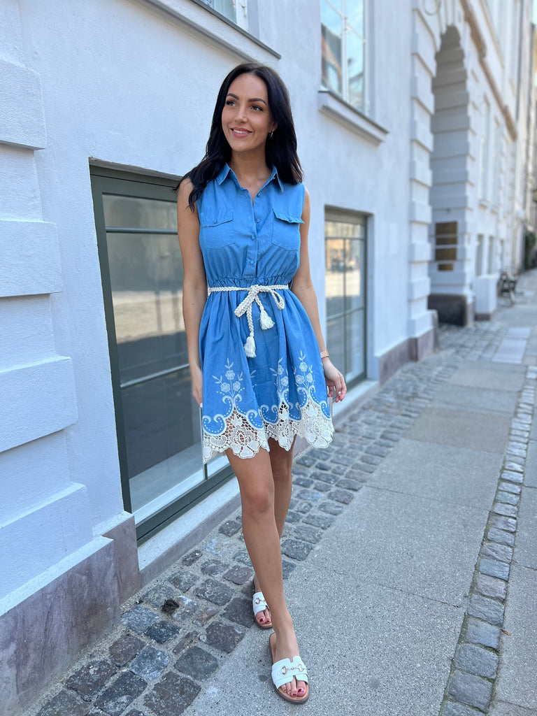 Melena Blue cotton dress (8005)-kjole-Åberg CPH-Onesize-Åberg Copenhagen DK