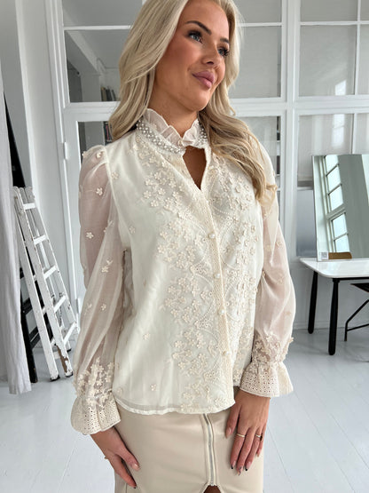 Azaka beige flower blouse (1798)