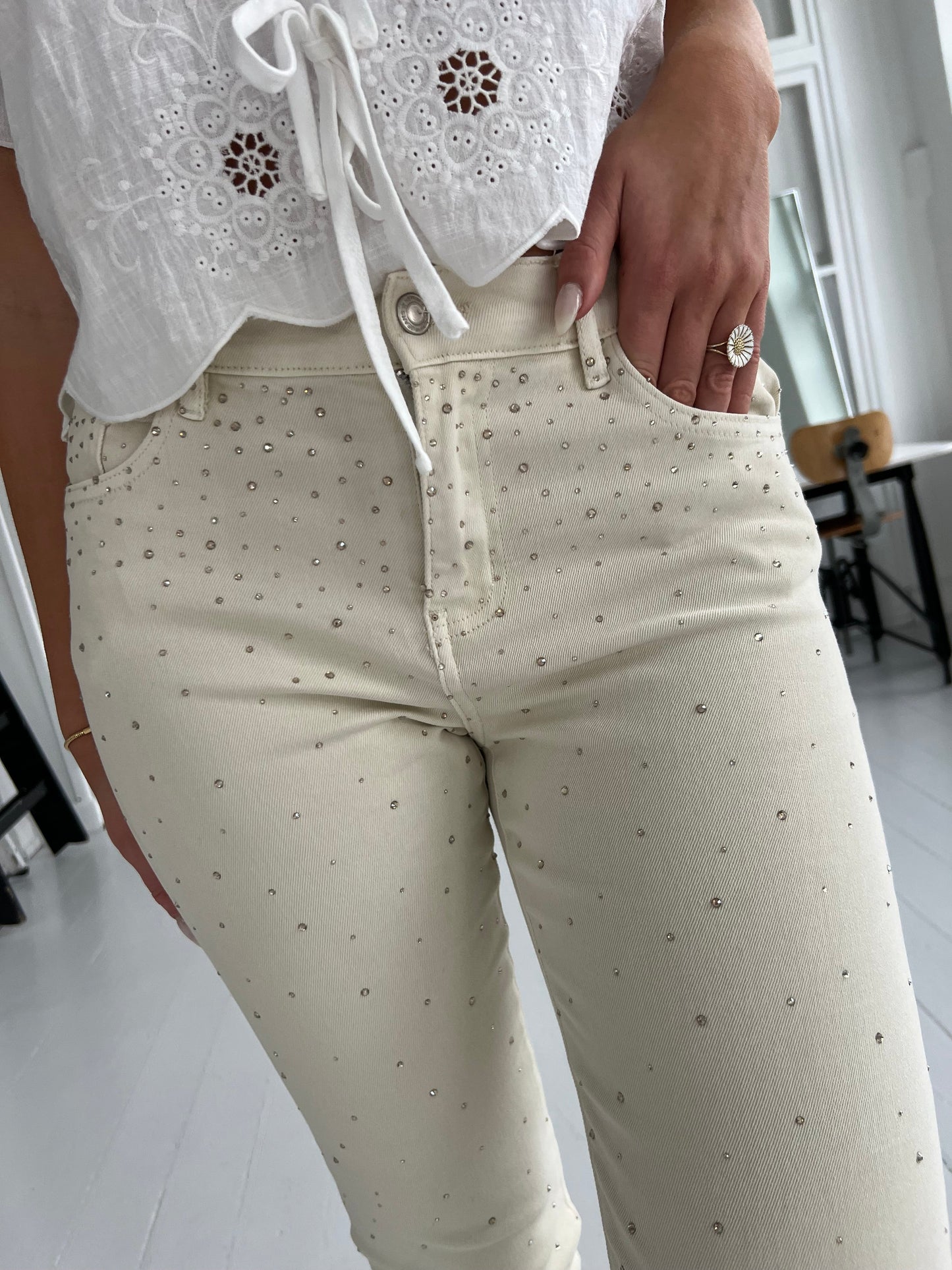 Carla beige rhinestone jeans (3741)