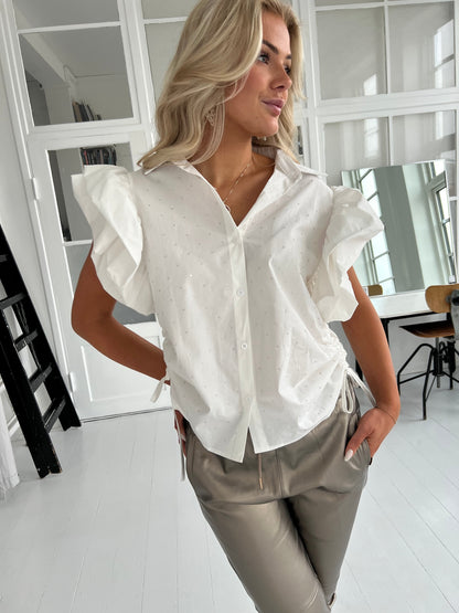 Azaka white rhinestone blouse (4059)