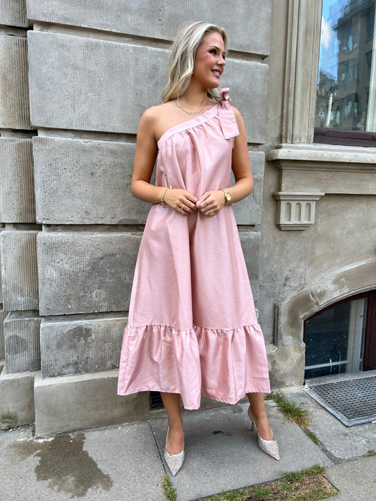 Essentiel old rose oneshoulder dress (4705)-kjole-Aaberg Copenhagen