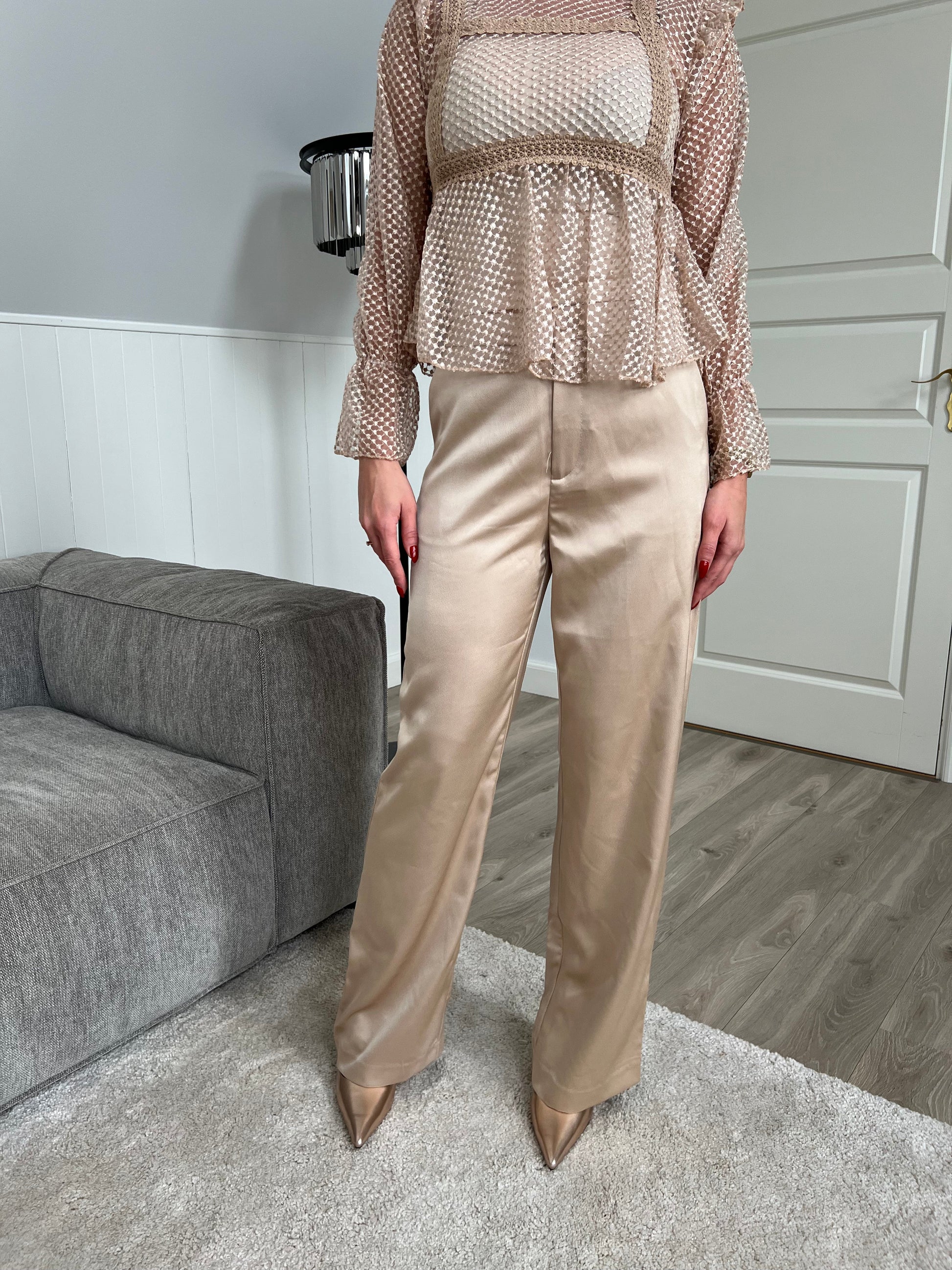 Choklate beige satin pants (2305)-bukser-Åberg-Åberg Copenhagen DK